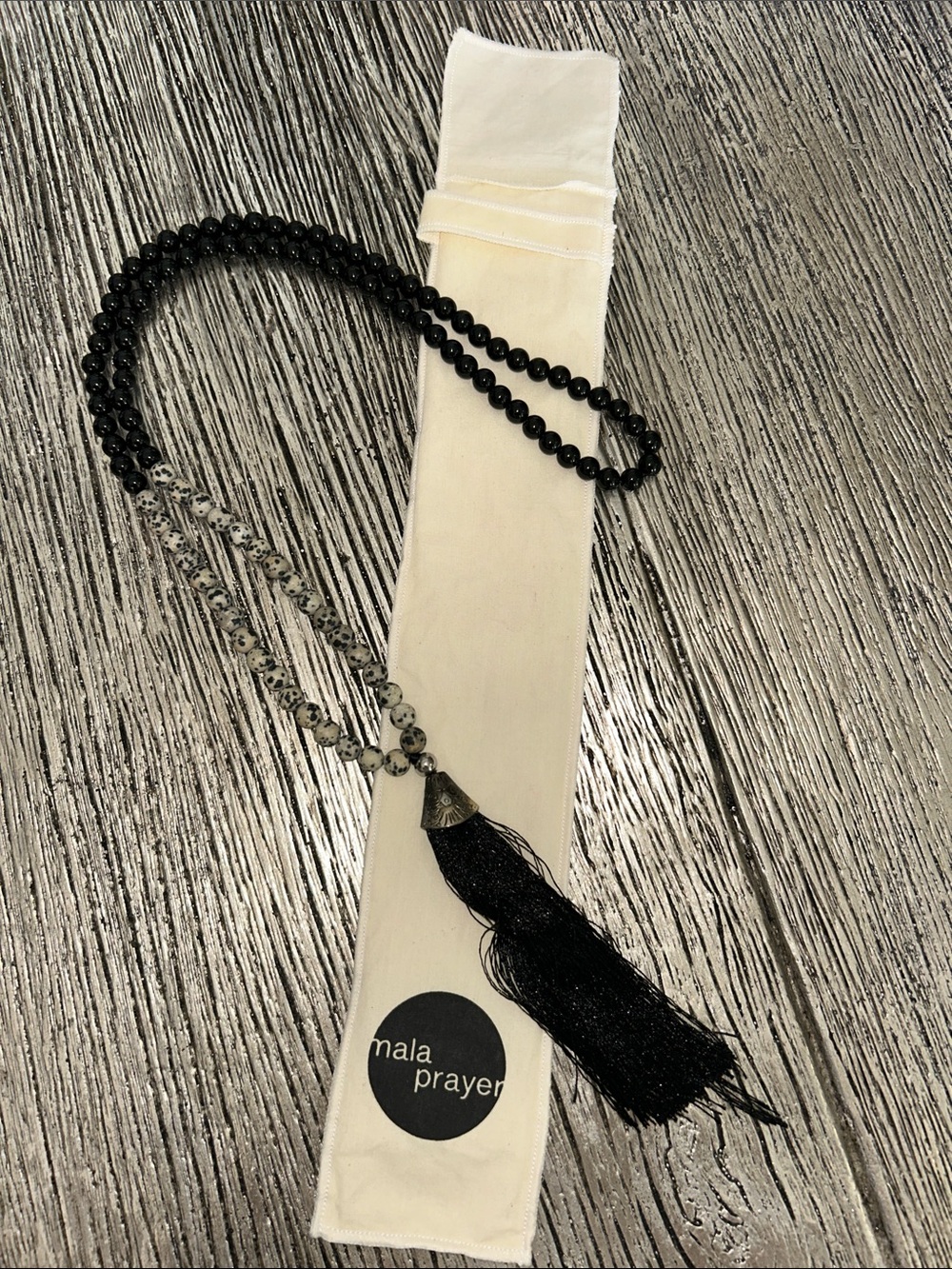 NEW Mala Prayer Black Onyx & Dalmation Jasper bead Necklace